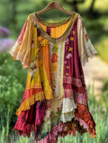 Summer colorful vacation patchwork contrast dress 56af