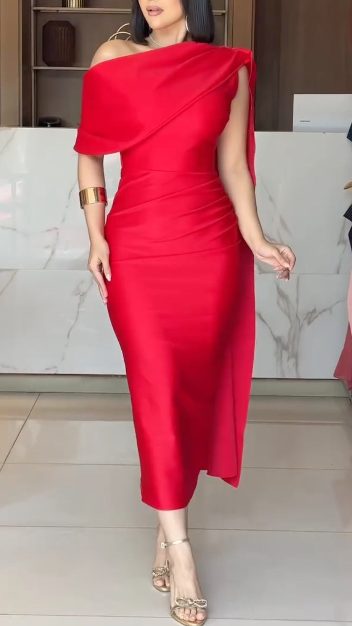 Elegant Ruched Bodycon Satin Dress