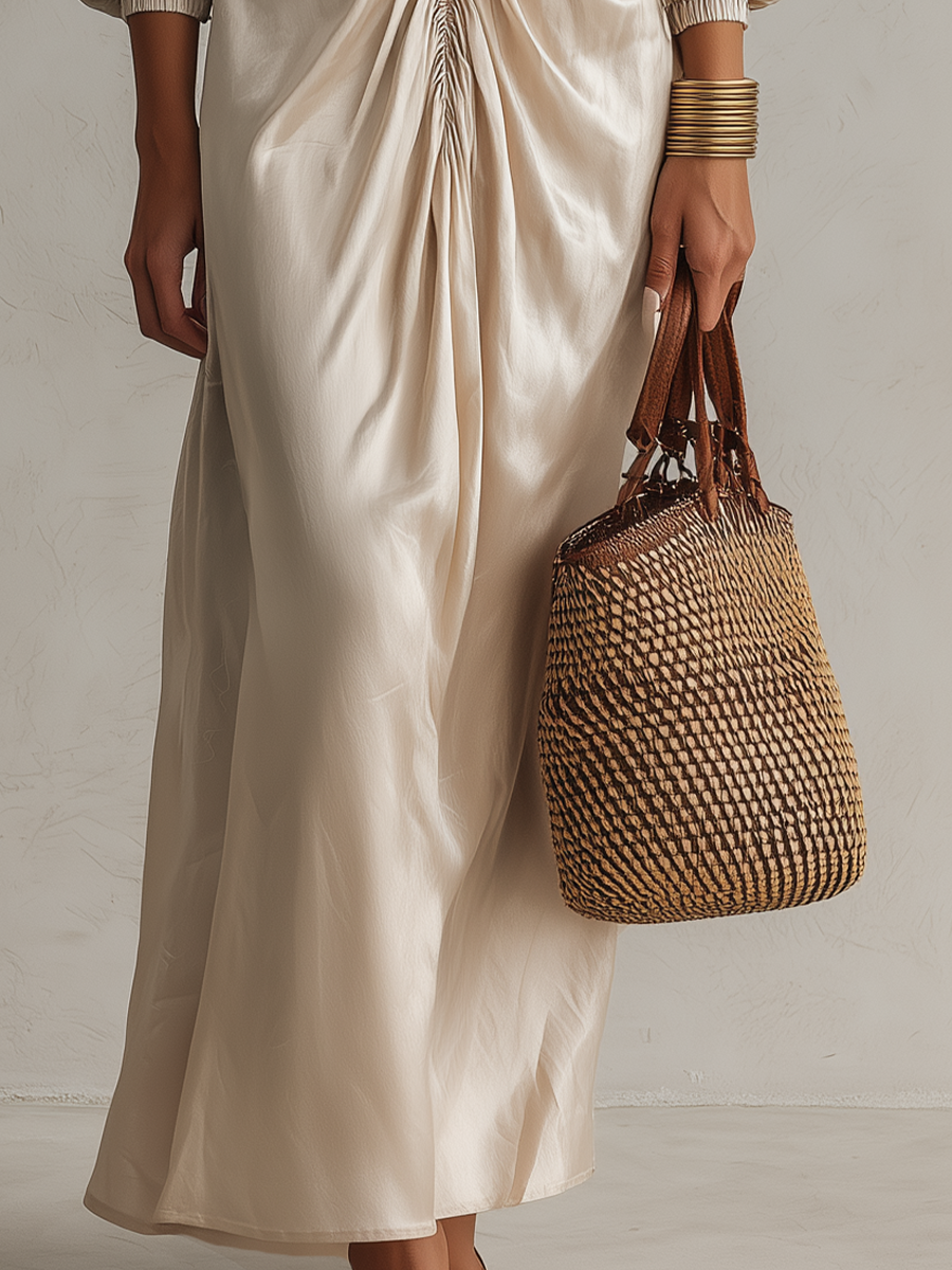 Refined Champagne Ruched Maxi Dress