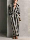 Urban Boho Vertical Stripe Belted Maxi Dress