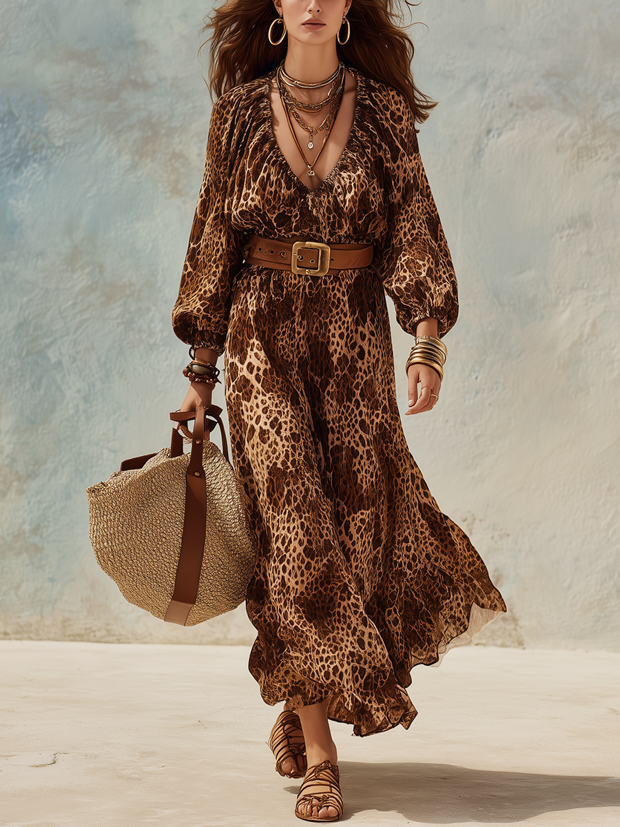 Bohemian Leopard Print Maxi Dress