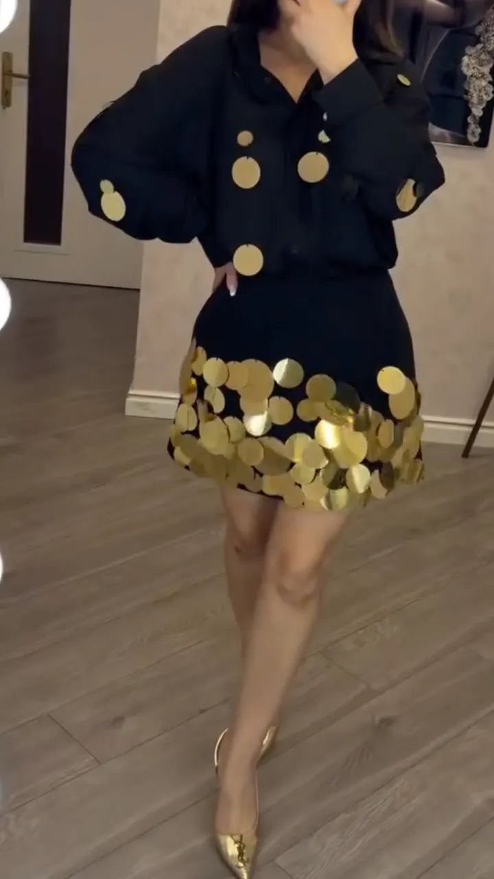 Sequin Print Shirt & Skirt Co-Ord Set