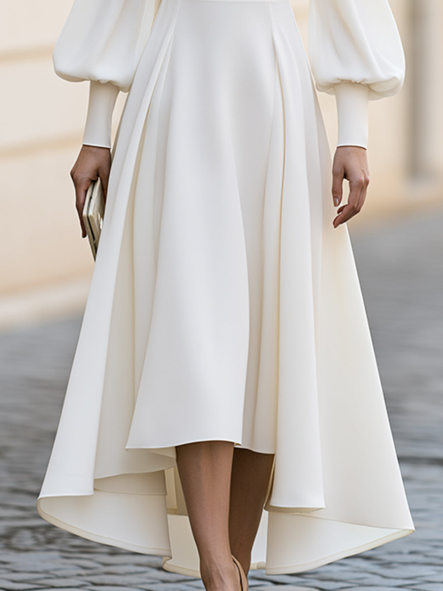 Bishop Sleeve High-Low A-Line Midi Dress