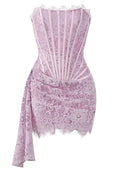 Strapless Lace Corset Dress Lavender Pink