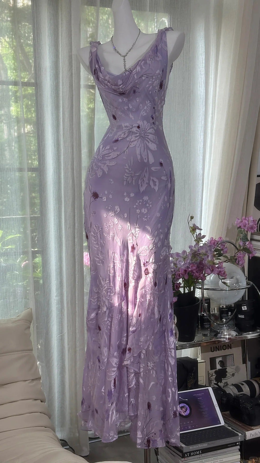 Purple Floral Elegant Long Chiffon Prom dress Evening Dress Party Dress Date Dress