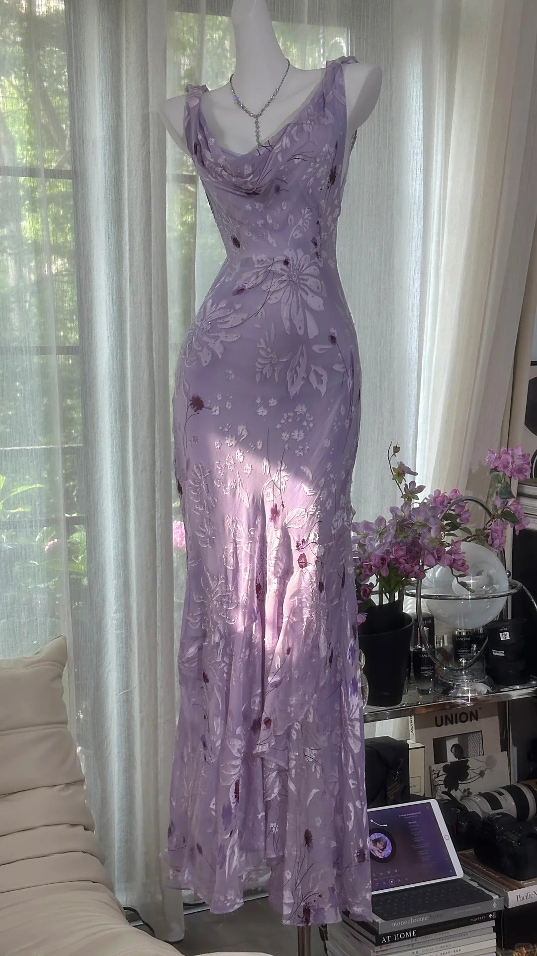 Purple Floral Elegant Long Chiffon Prom dress Evening Dress Party Dress Date Dress