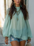Relaxed Bohemian Sage Green Chiffon Blouse