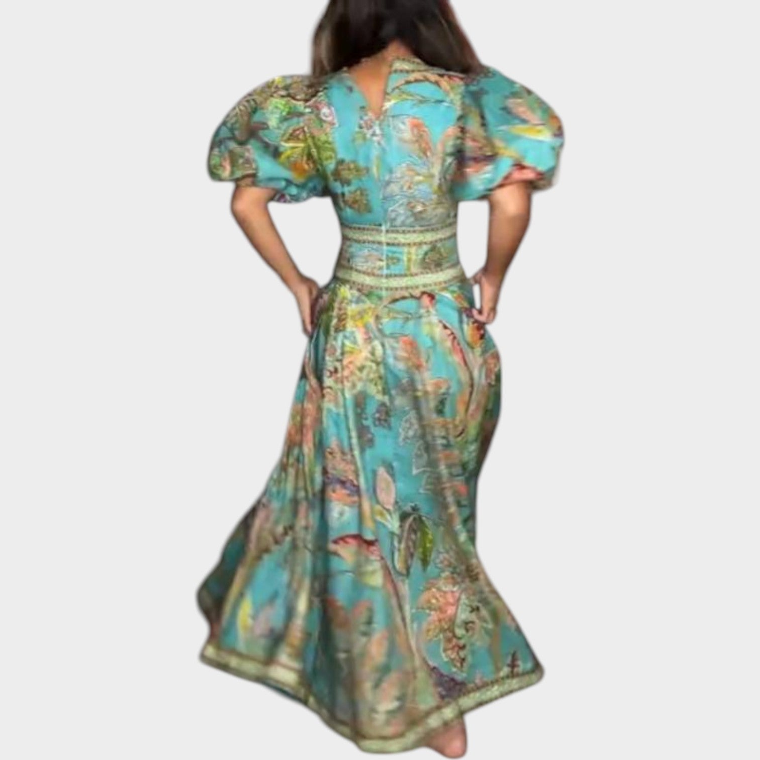 Bohemian Print Puff Sleeve Maxi Dress
