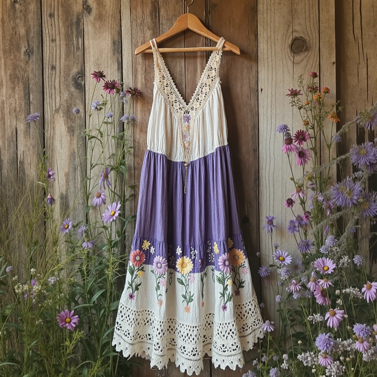 Vintage  Flowers Design Casual V Dress