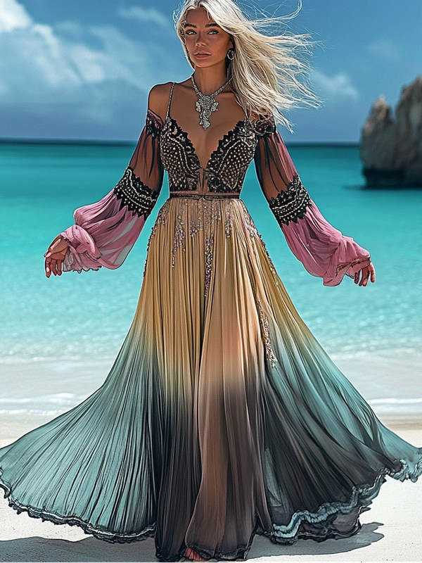Summer vacation fashion elegant contrast color dress 99b4
