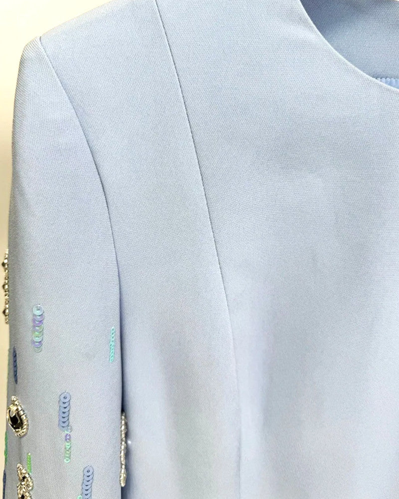 Embellished Sleeves Maxi Dress Light Blue