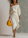 Bohemian Cotton Linen Off Shoulder Top And Skirt Set