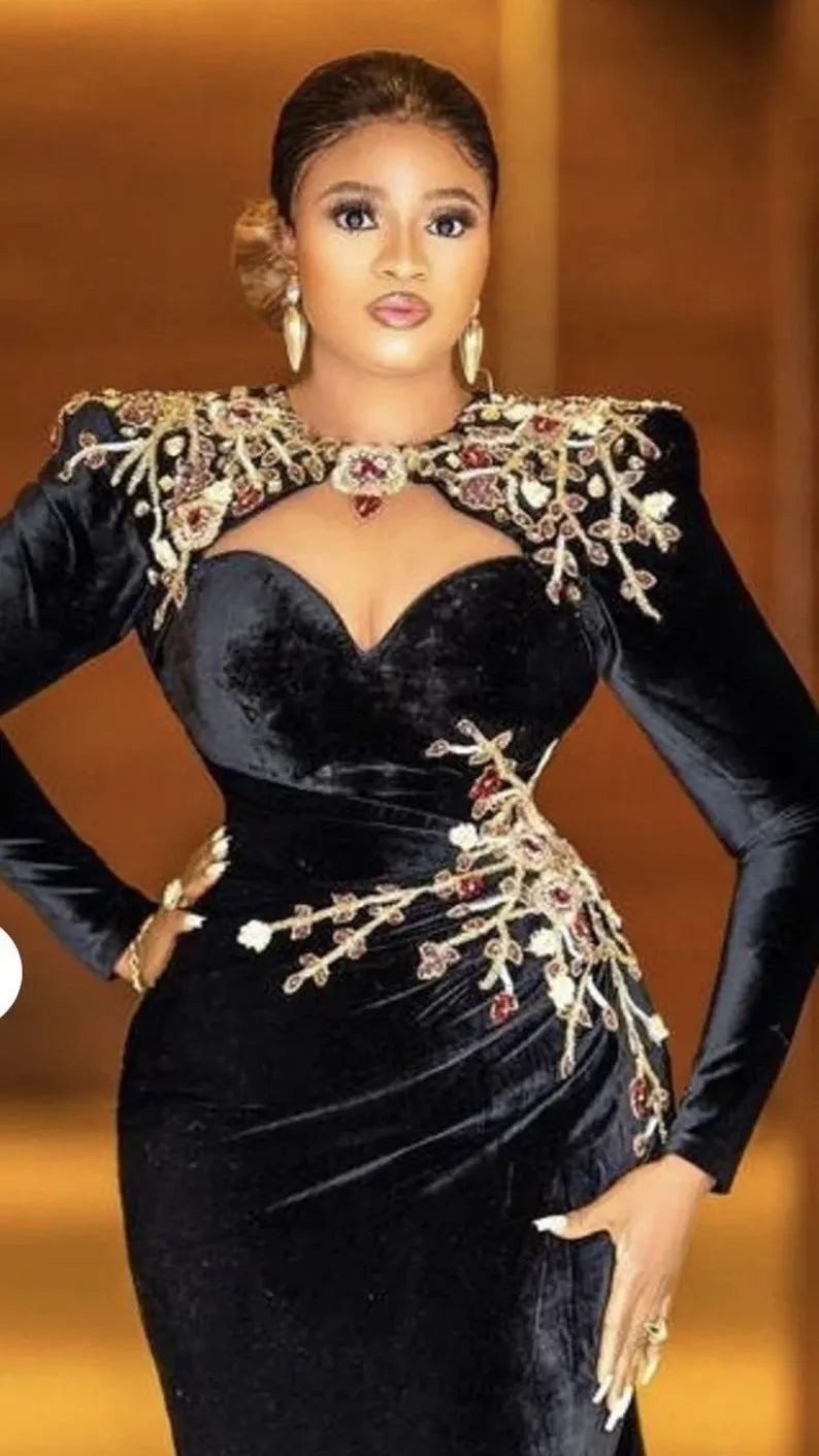 Black Velvet Dress, Velvet dress, Dinner Dress, Bridemaids, African fashion, Gift for her, Wedding Guest, Owanbe, Engagement, Photoshoot,