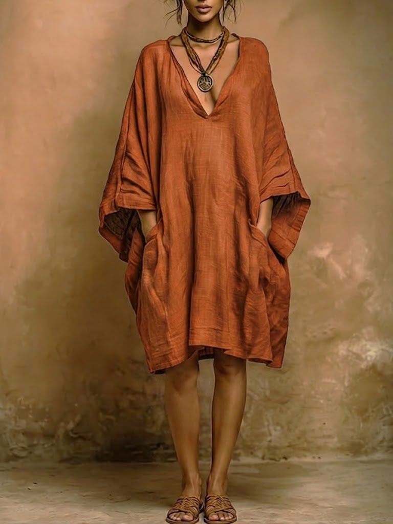 Loose-fit Casual Linen And Cotton Dress