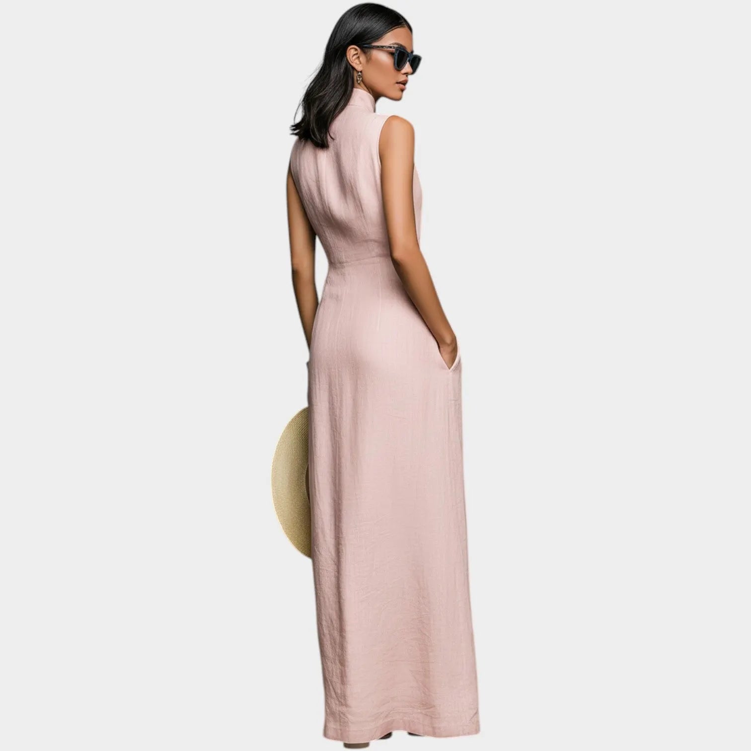 Sleeveless High-Neck Button Maxi Dress