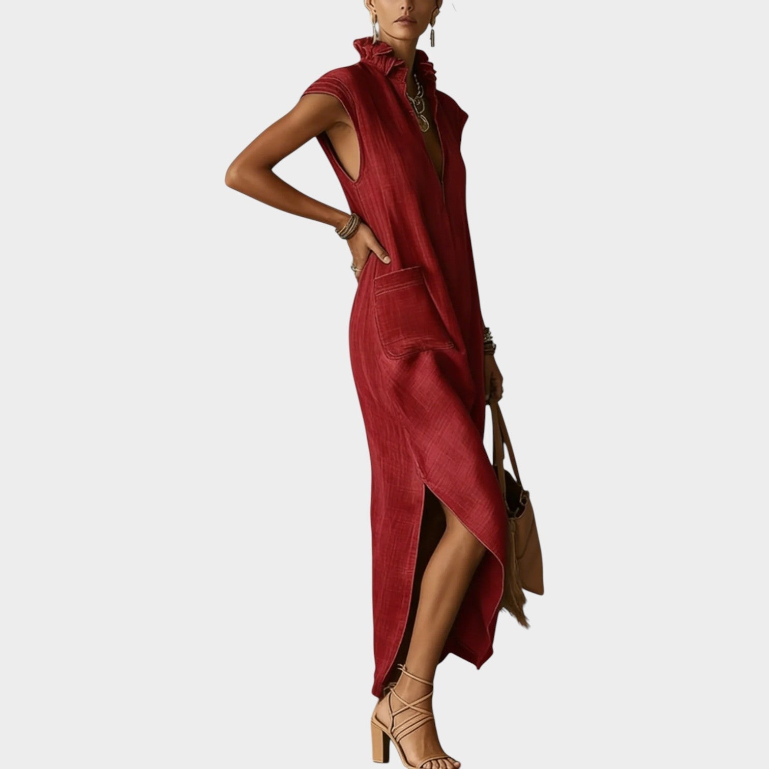 Ruffled Collar Midi Dress