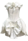 Strapless Floral Bow Corset Two Piece Dress White