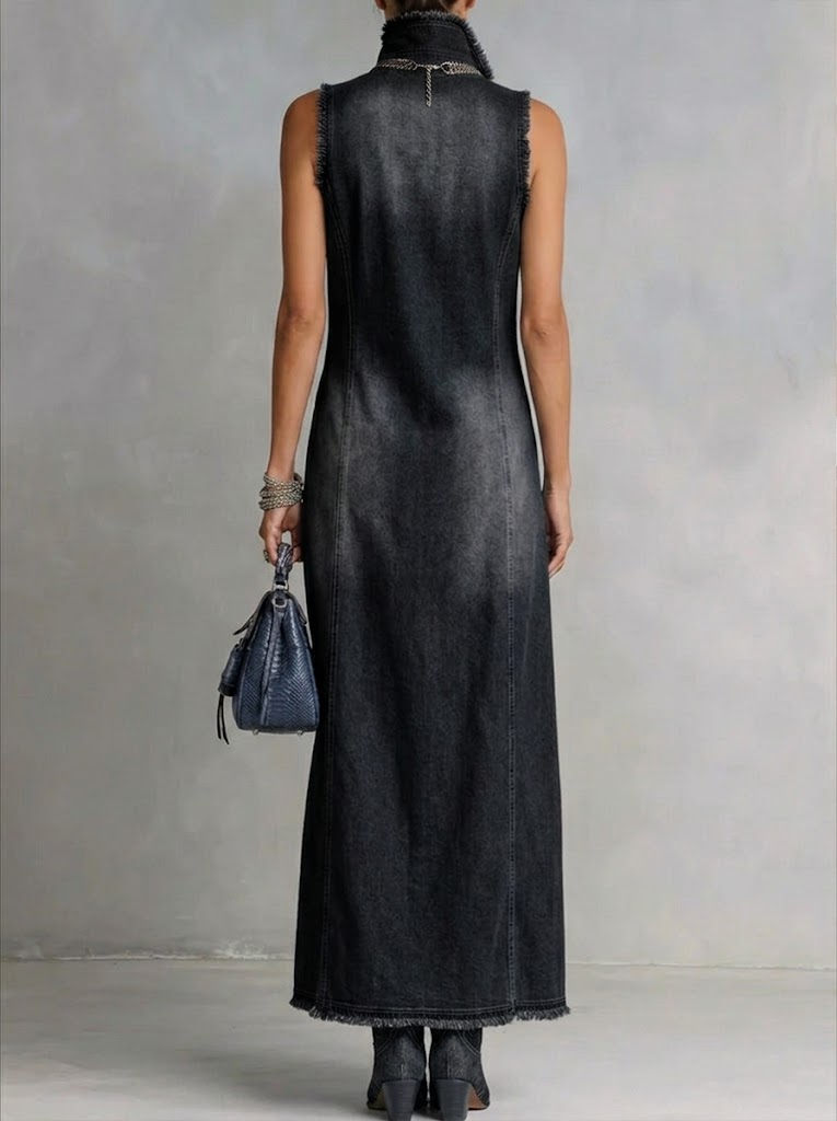 Casual Sleeveless Denim Dress With Slit