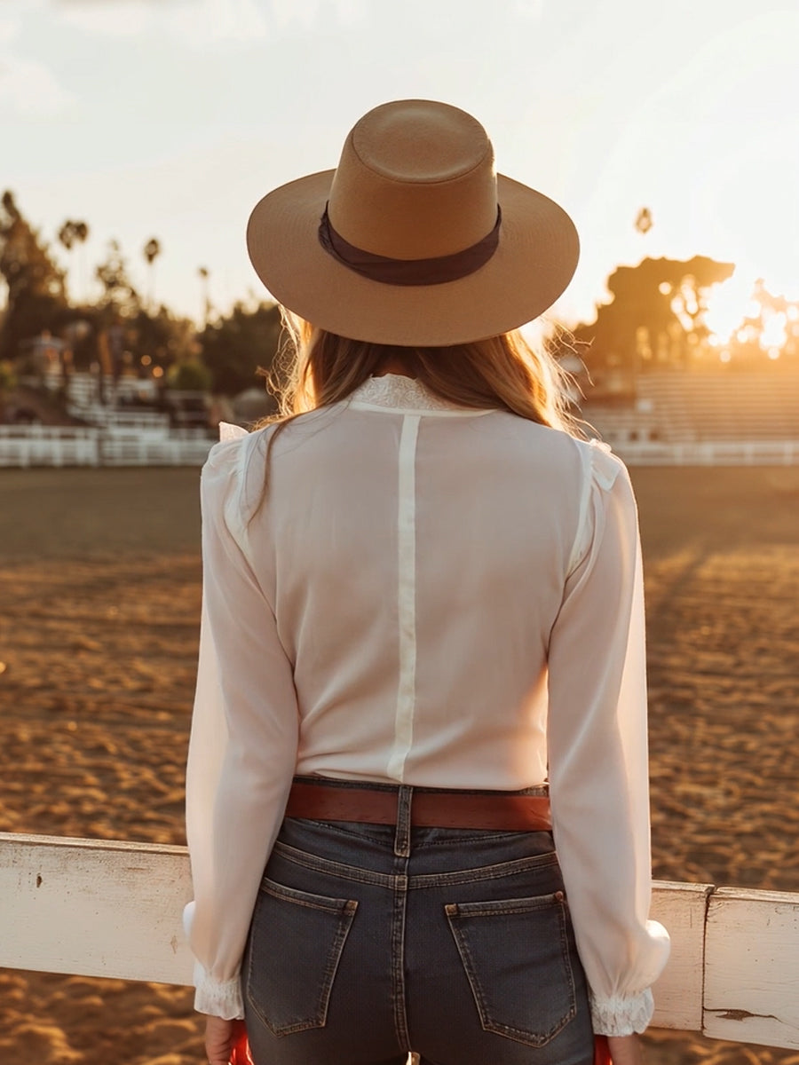 [24-hour shipping out]Western-style White Lace Button-down Shirt