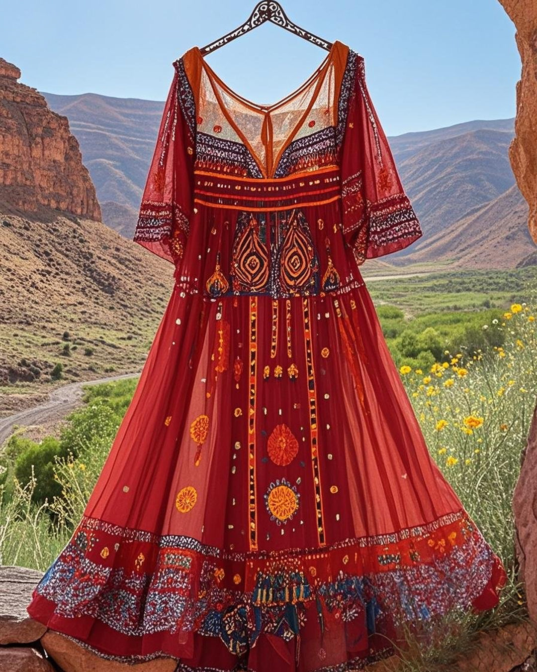 Summer Vintage Bohemian Lace Embroidery Dress dec5