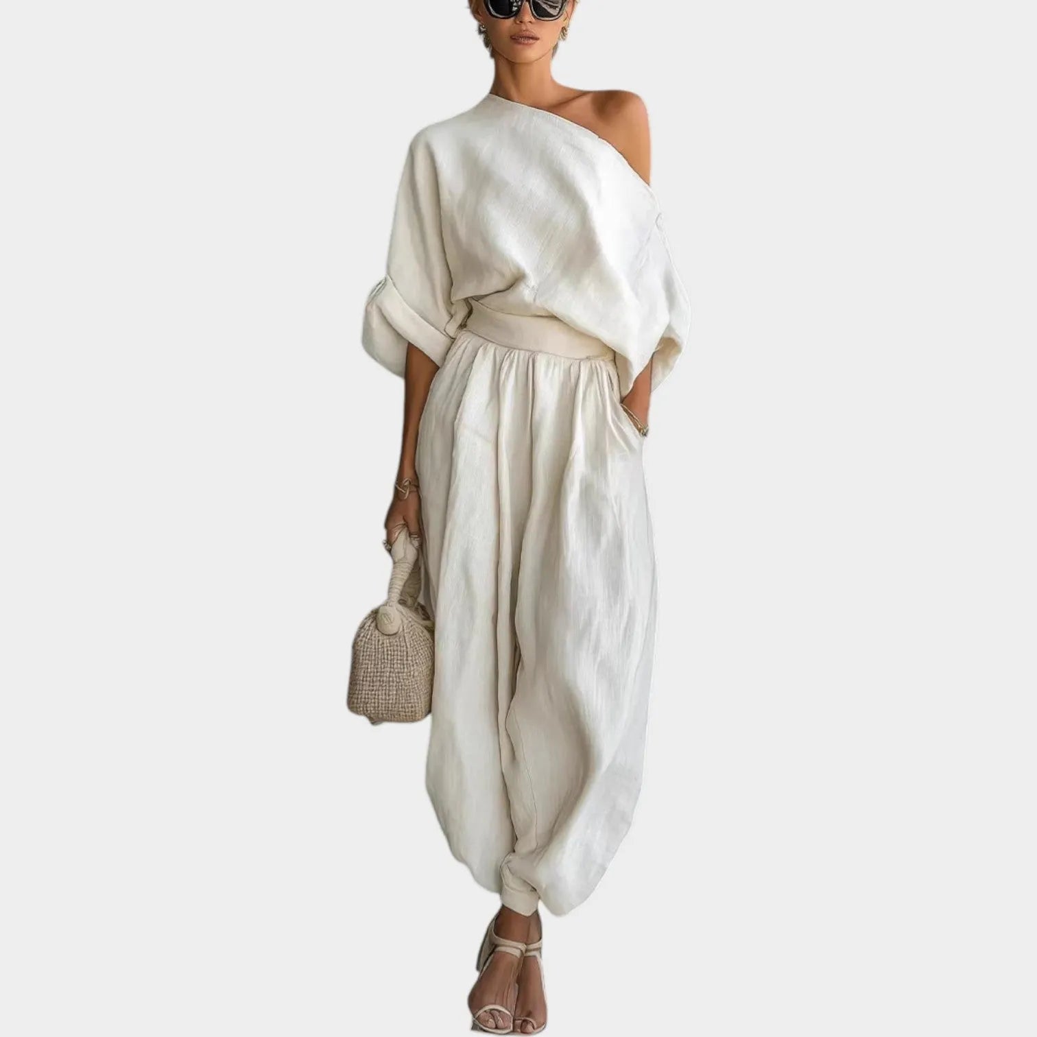 Effortless One-Shoulder Linen Set
