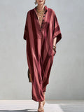 Bohemian Style Burgundy Striped Kaftan Maxi Dress