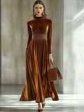 [24-hour shipping out]Solid Color Simple Party Long Sleeve Half Turtleneck Maxi Dress