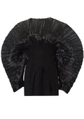 Long Sleeve Pleated Puff Dress Black