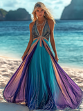 Summer vacation fashion elegant contrast color dress e40f
