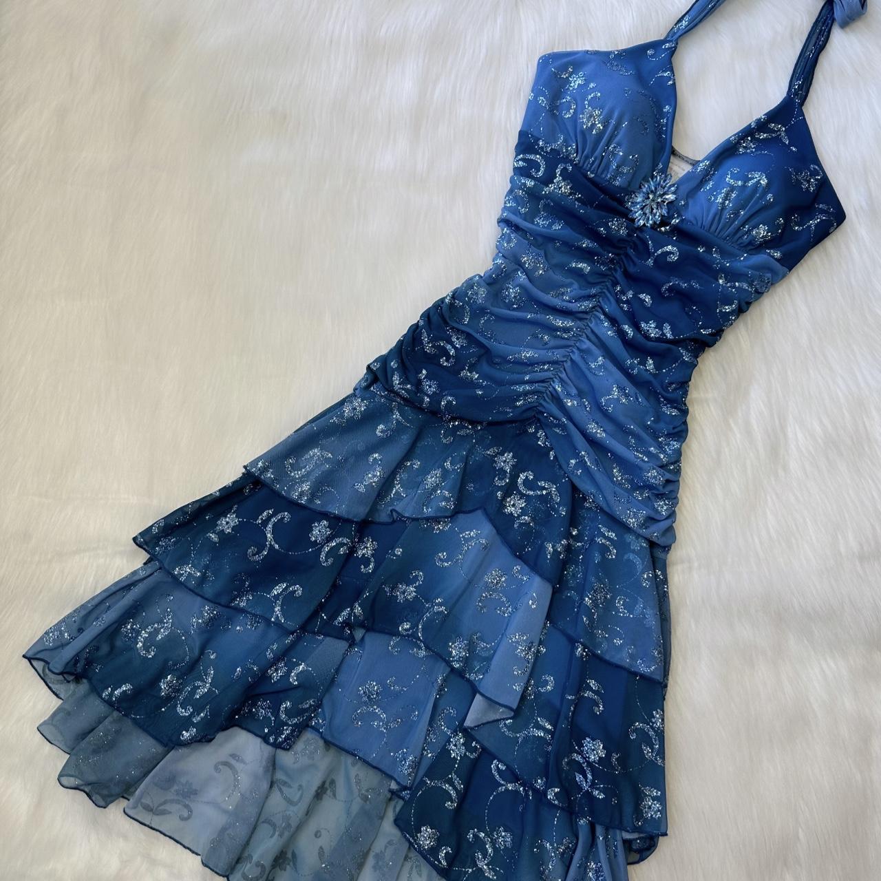Dark blue homecoming dress Yk mini backless dress with sparkling floral rhinestone ruffles short chiffon ball gown evening gown party dress
