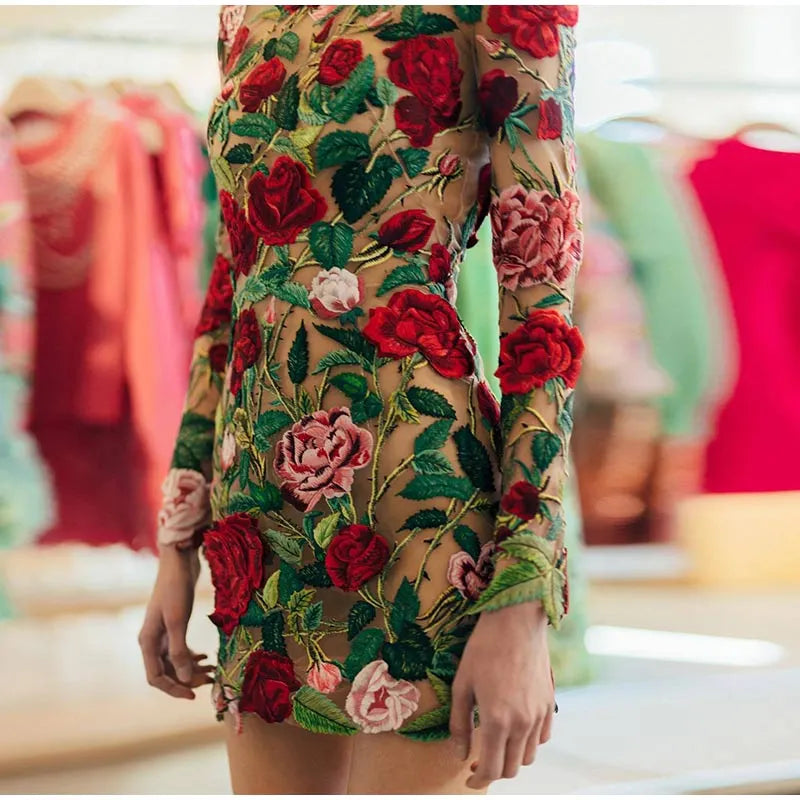 Embroidered Lace Mini Dress