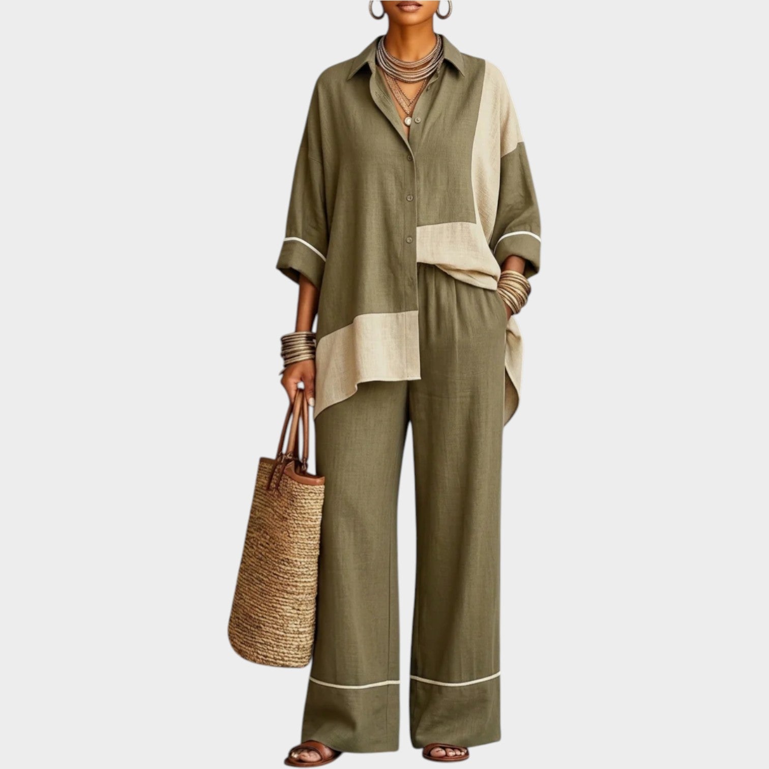 Color Block Relaxed Fit Two-Piece Set