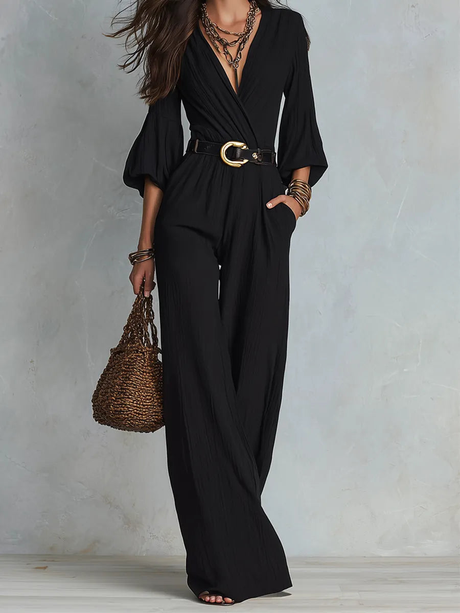 Noir Goddess Wide-Leg Jumpsuit
