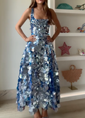 Blue Ombre Large Sequin Square Neck Maxi Dress with Strappy Design