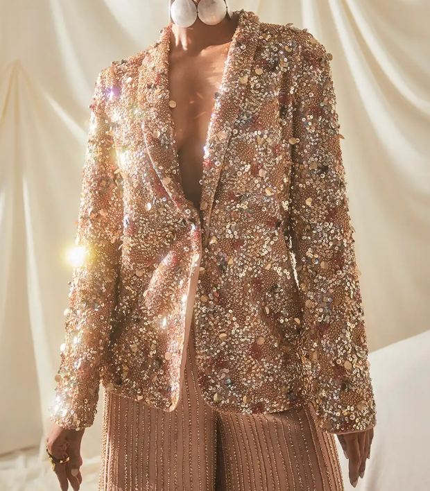 Women's Rose Gold Sparkly Single Breasted Blazer
