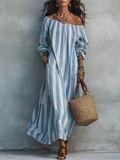 Effortless Coastal Breeze Blue & White Stripe Relaxed Maxi Dress
