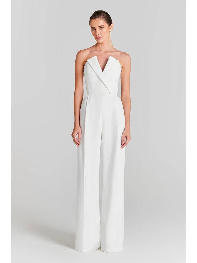Trend4us Pearl Mesh Bodysuit and White Jumpsuit Set