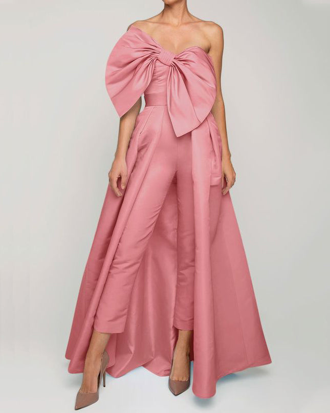 Big swing bow tie tube top jumpsuit ladies - 01