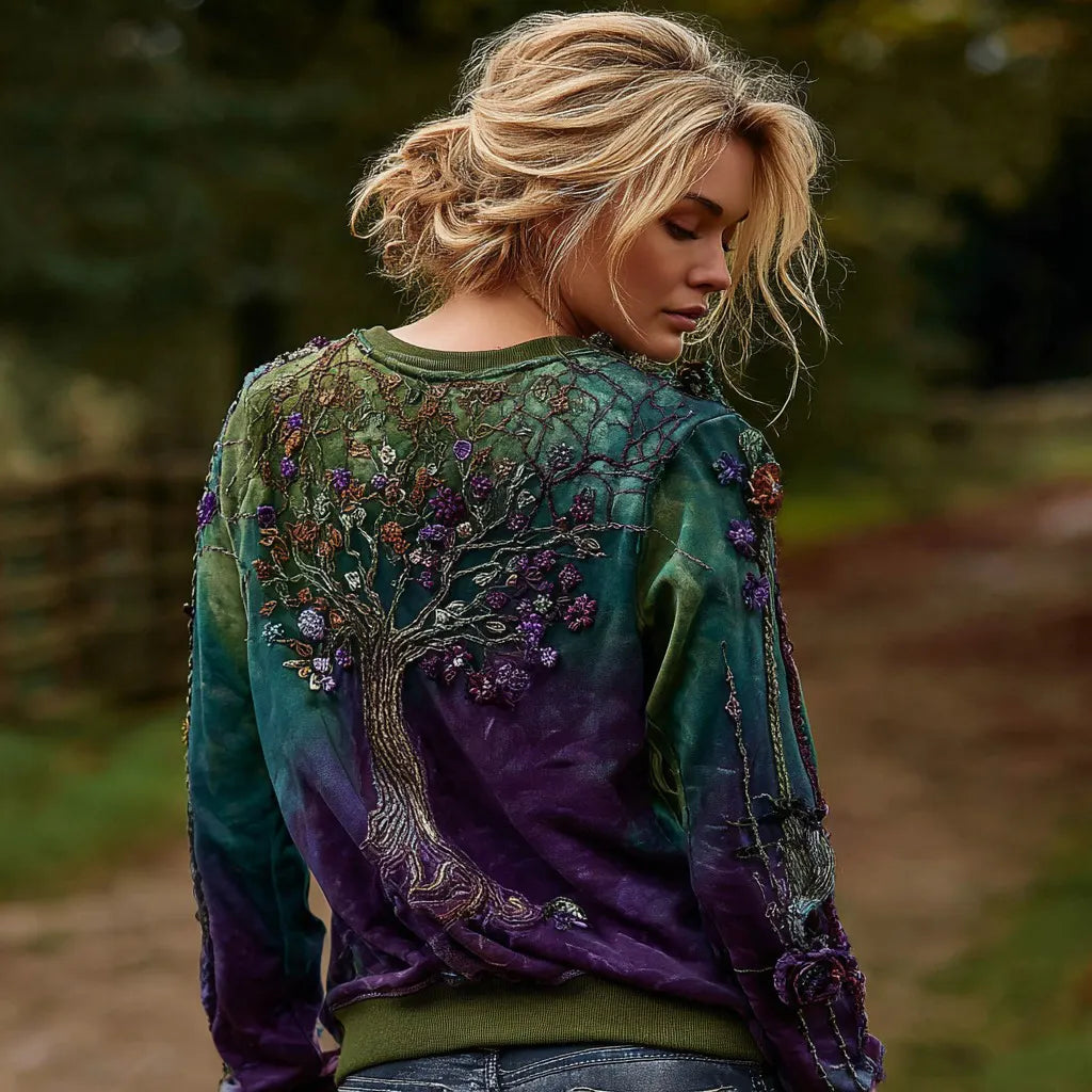 Women's Vintage Viking Tree Of Life Art Gradient Comfortable Crew Neck Sweatshirt