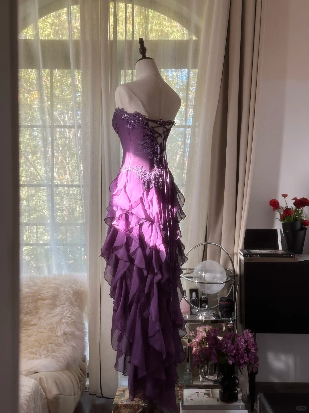 Purple Chiffon Vintage Evening Dresses, Sleeveless Long Party Gowns  25502