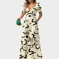 Abstract Print V-Neck Maxi Dress