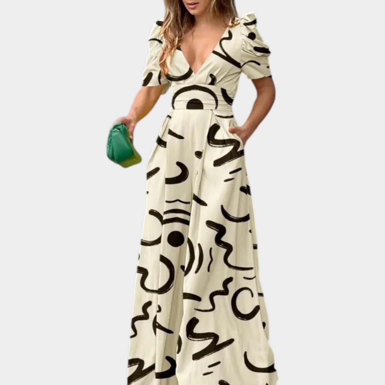 Abstract Print V-Neck Maxi Dress