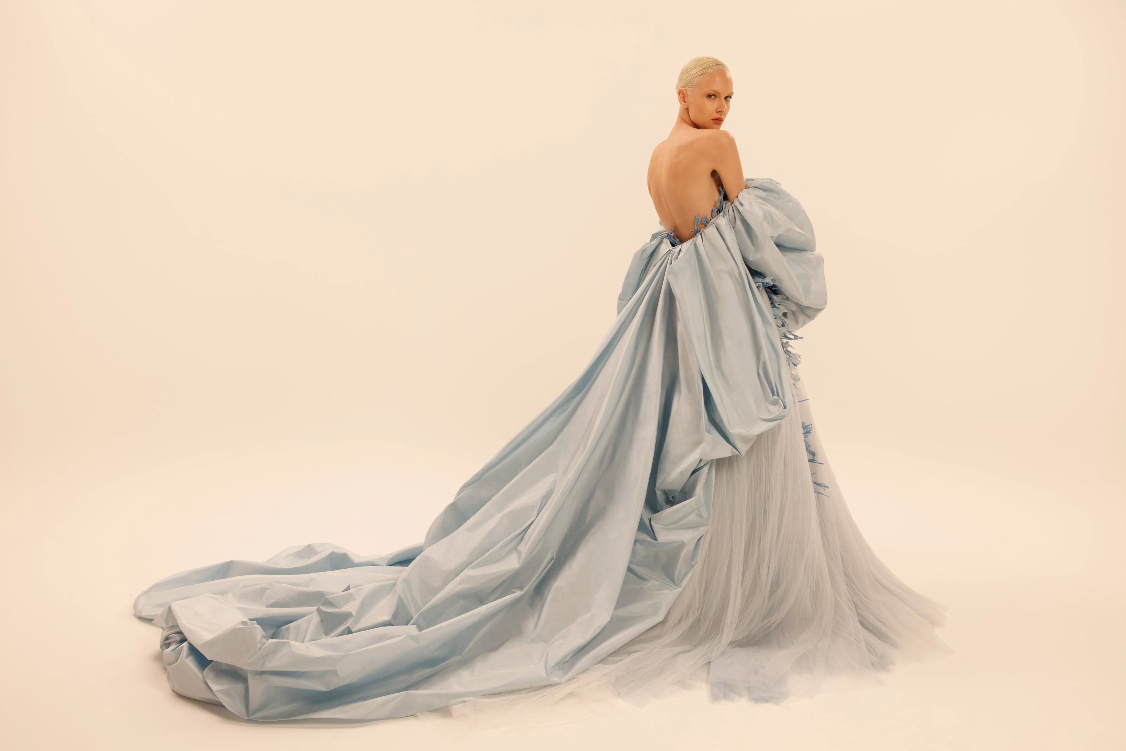 SELINE puffy sleeves oceanic elegance pleated maxi dress