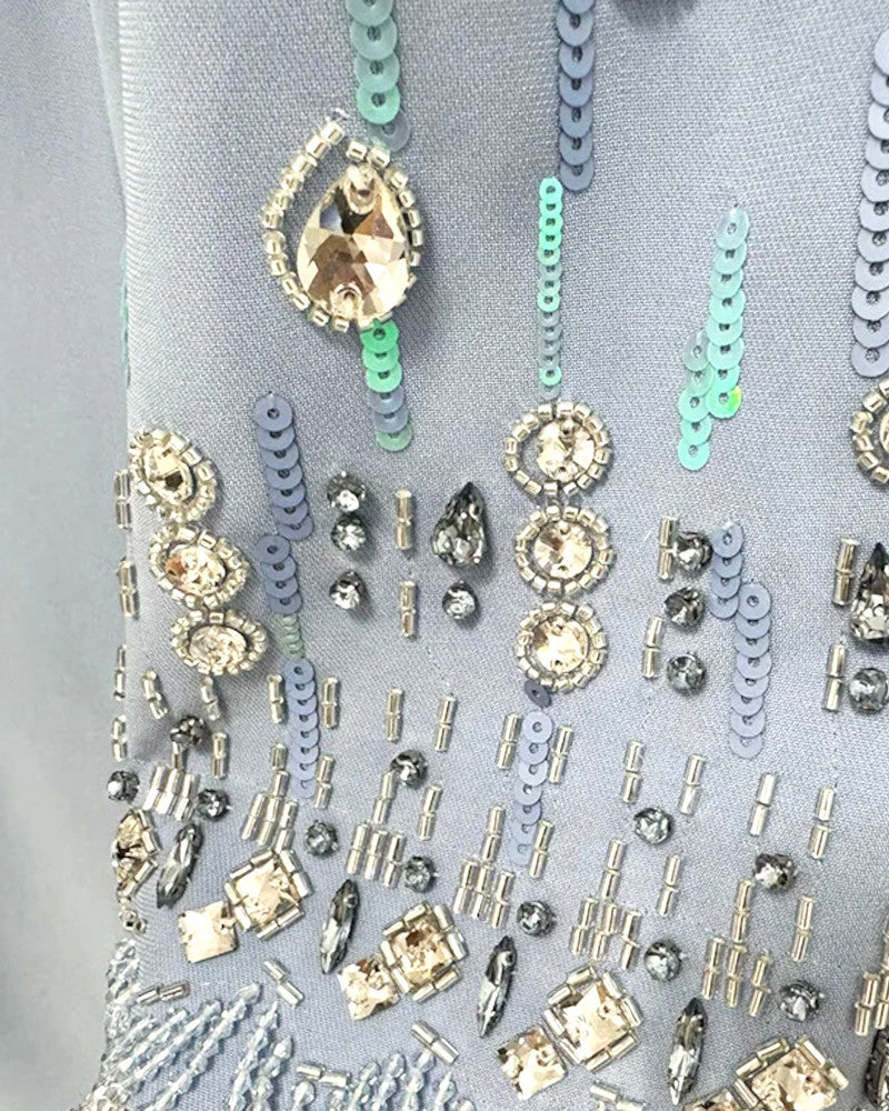 Embellished Sleeves Maxi Dress Light Blue