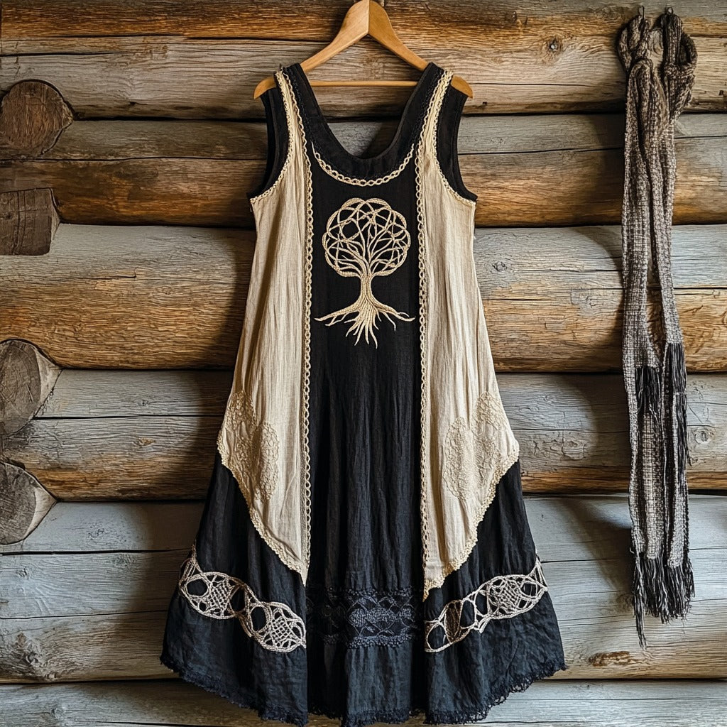 Vintage Life Of Tree Patchwork Art Comfy Tank Dress