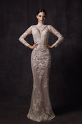 Long sleeves embroidered wedding dress