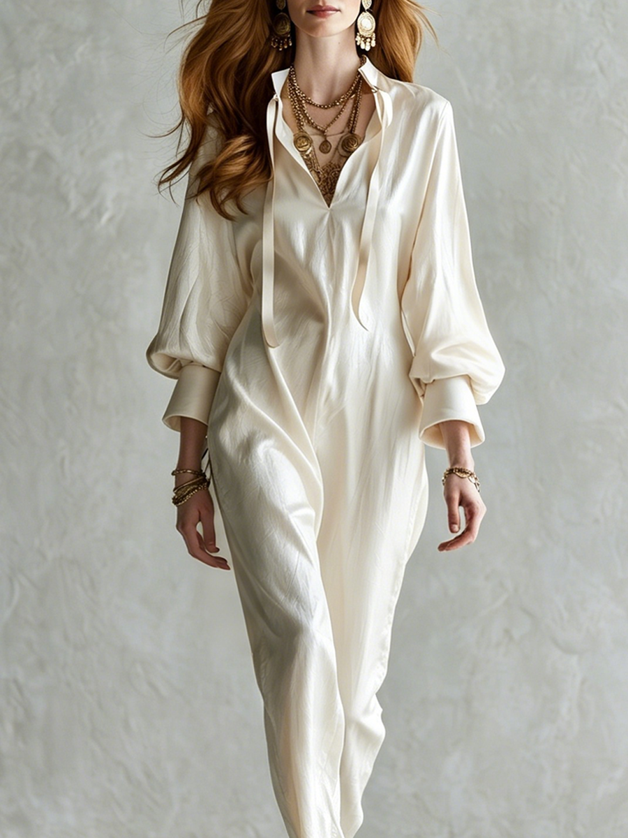 Bohemian Off White Satin Jumpsuit