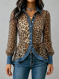 Casual & Stylish Spliced denim And Leopard Print Shirt
