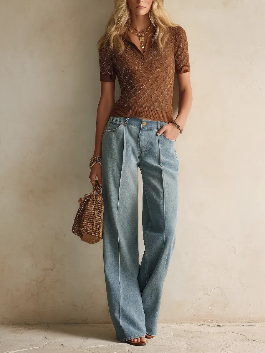 Coastal Casual Light Wash Palazzo Denim Pants