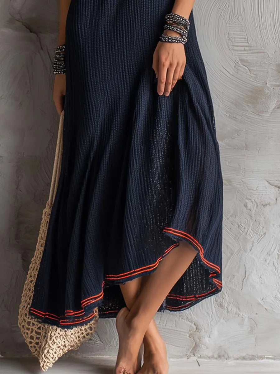 Contrasting Piping Knit Midi Dress